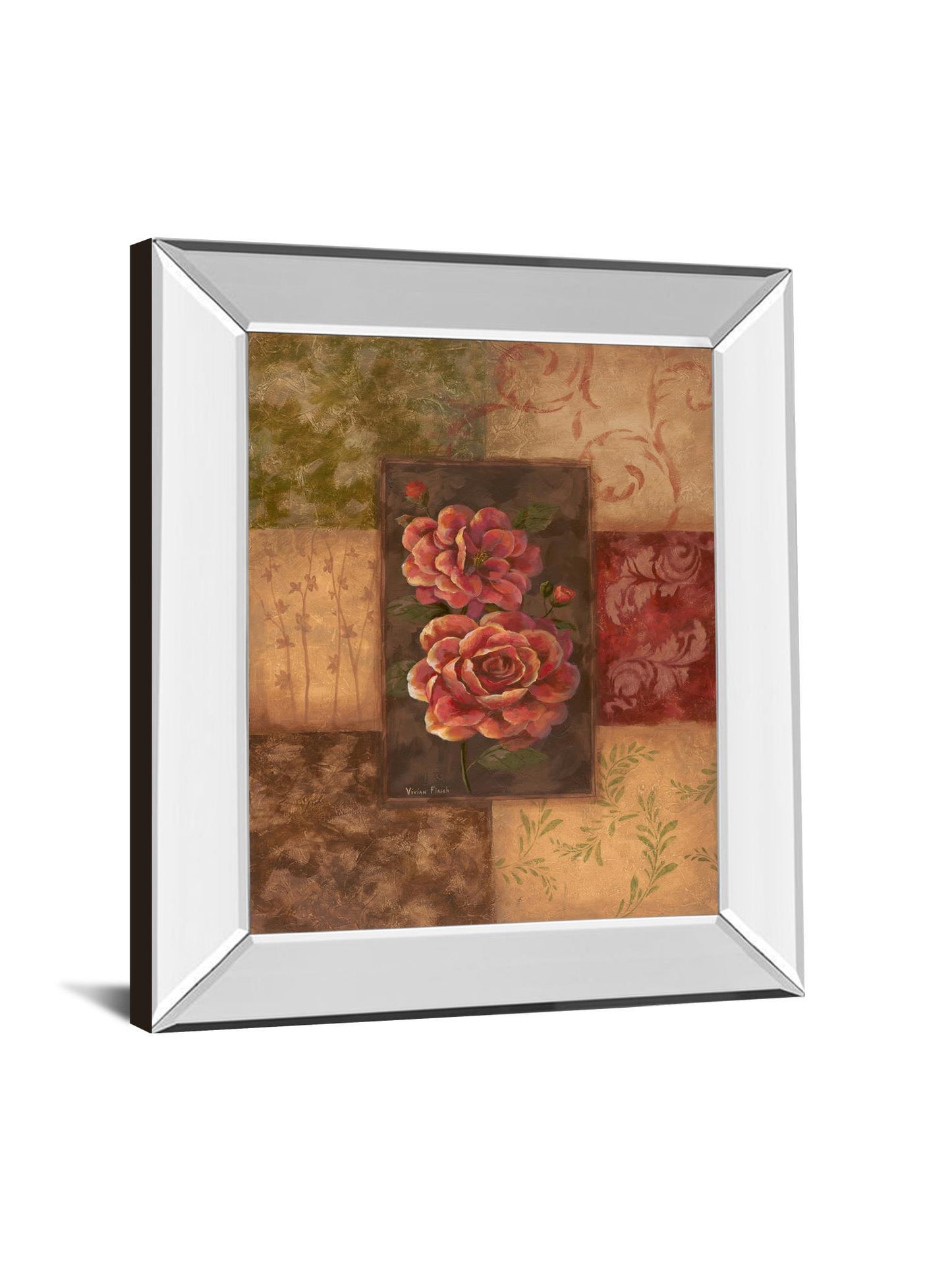 Camellias On Chocolate By Vivian Flasch - Mirror Framed Print Wall Art - Red Classy Art