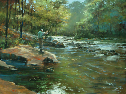 Small - The Fly Fisherman By Roger Bansemer - Green Classy Art