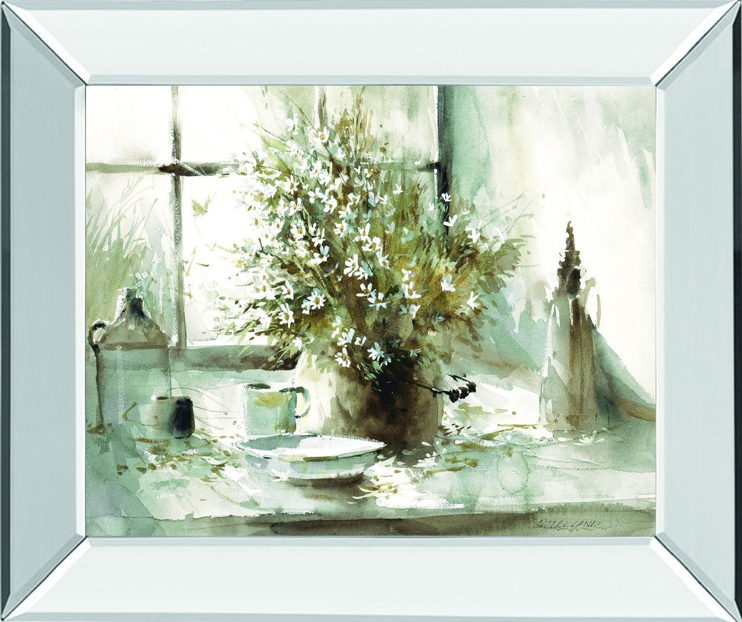 Daisy Still Life By George Bjorkland - Mirror Framed Print Wall Art - Gray Classy Art