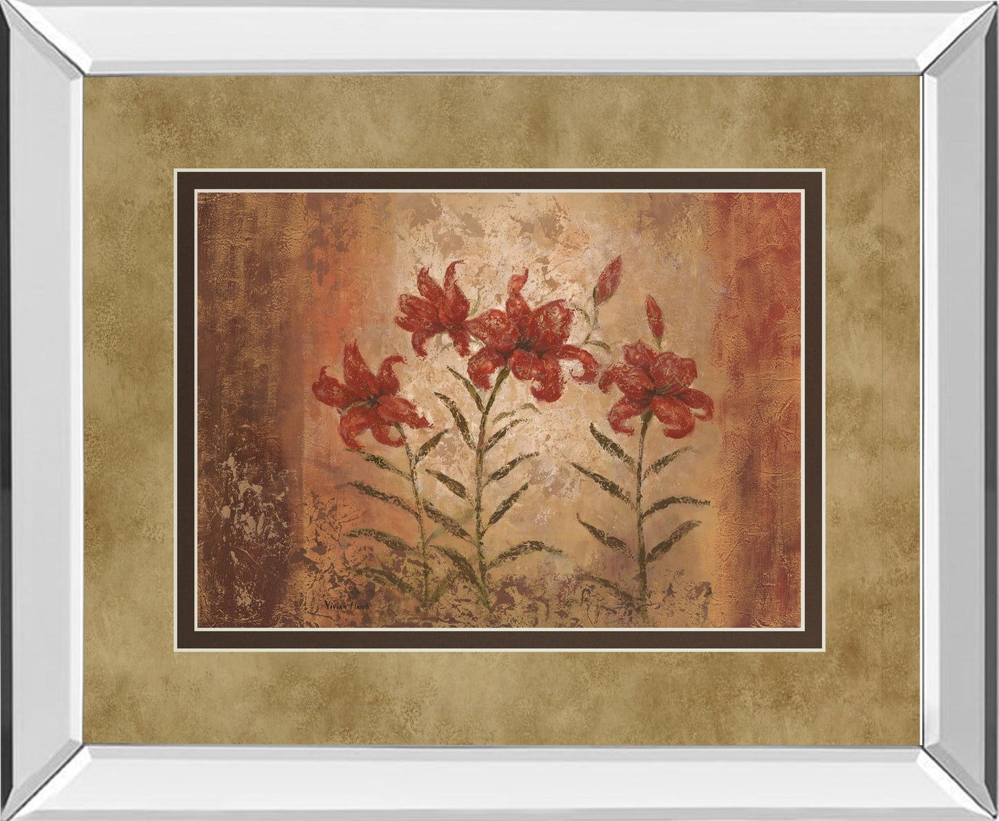 The Lily Style By Vivian Flasch - Mirror Framed Print Wall Art - Red Classy Art