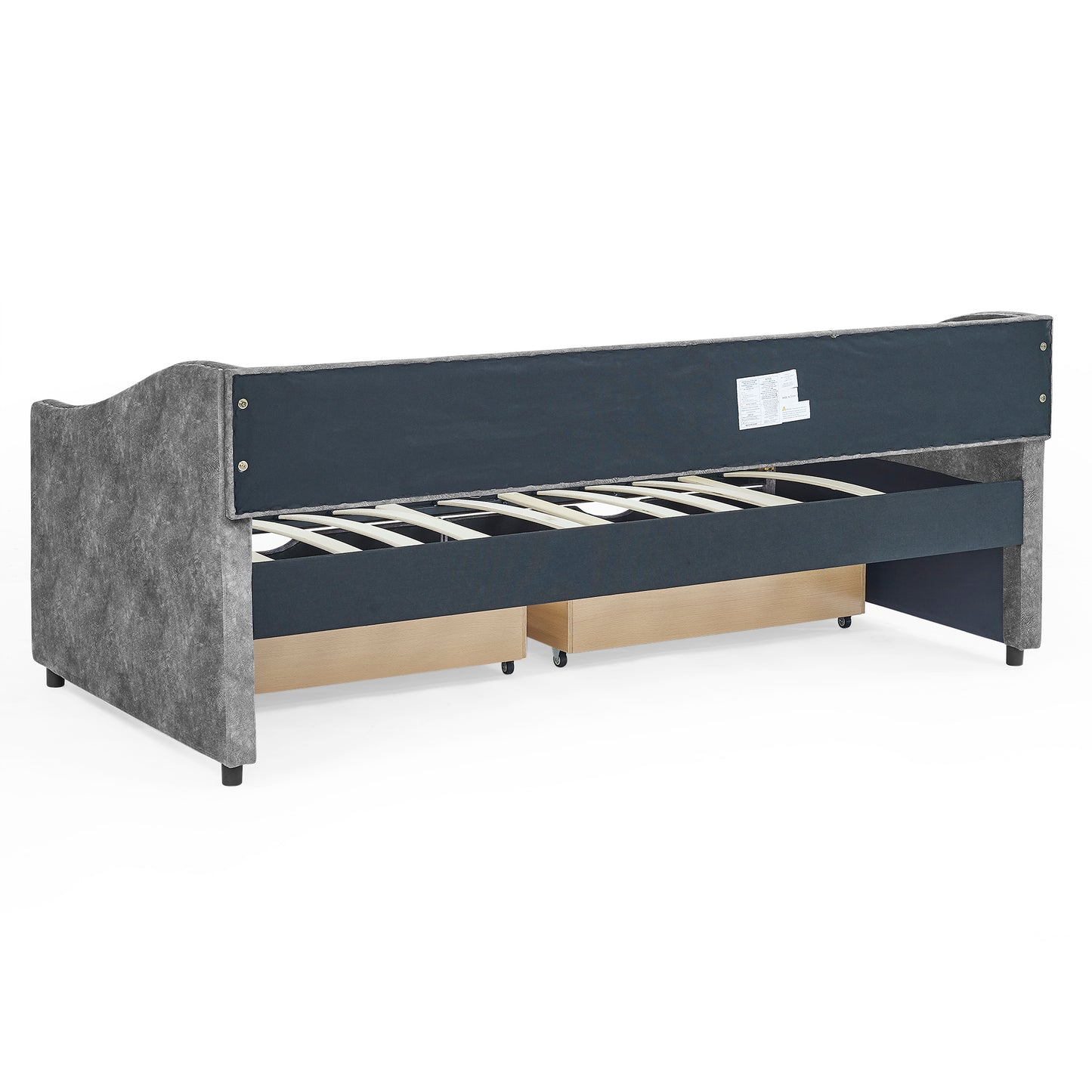 Twin Size Daybed with Drawers Upholstered Tufted Sofa Bed, with Button on Back and Copper Nail on Waved Shape Arms, Grey  (81.5''x4''x30.5'') House to Home Furnishings LLC