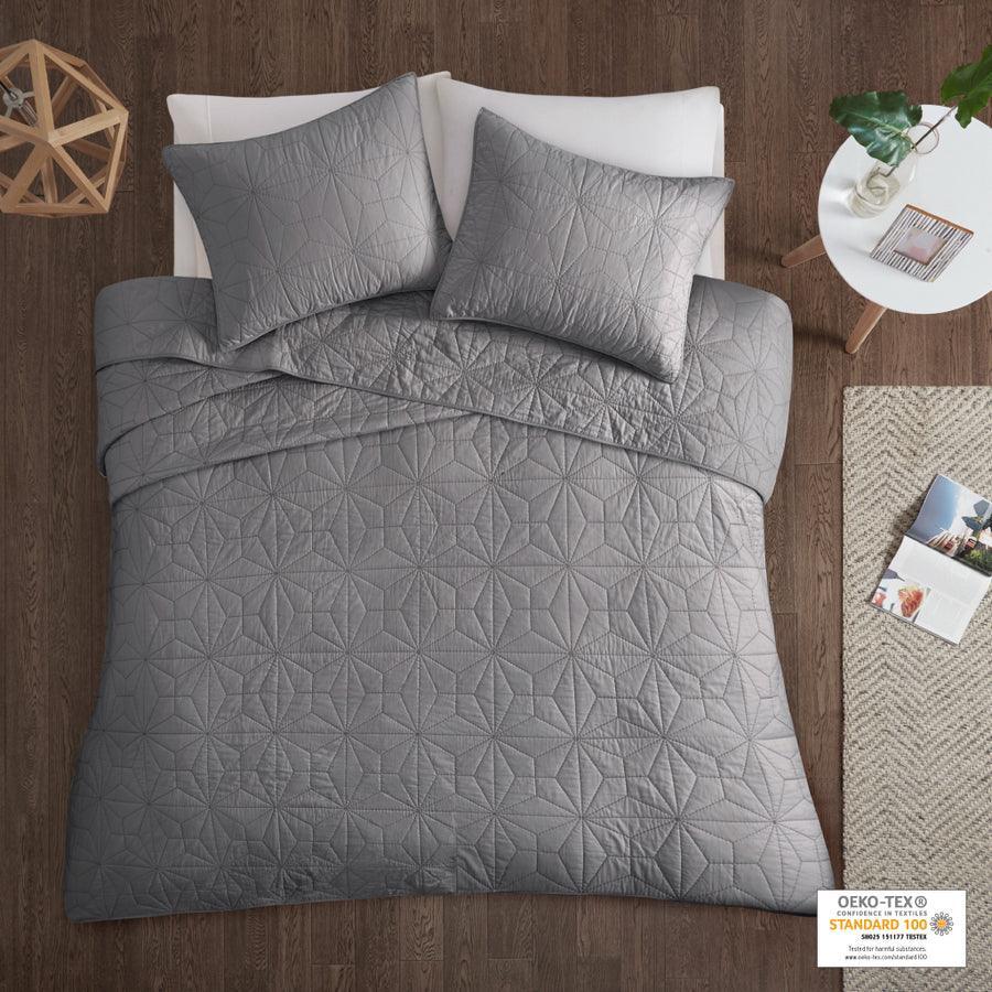 Caden Modern 3 Piece Cotton Coverlet Set Full/Queen Gray Olliix.com