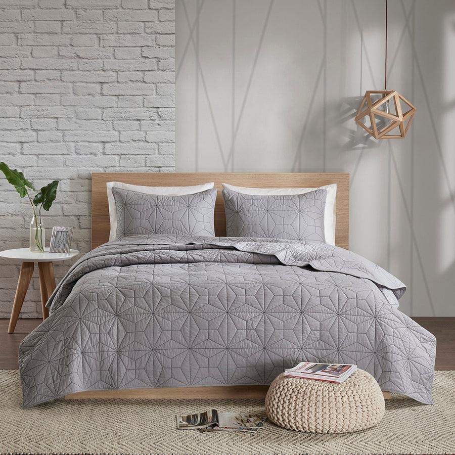 Caden Modern 3 Piece Cotton Coverlet Set Full/Queen Gray Olliix.com