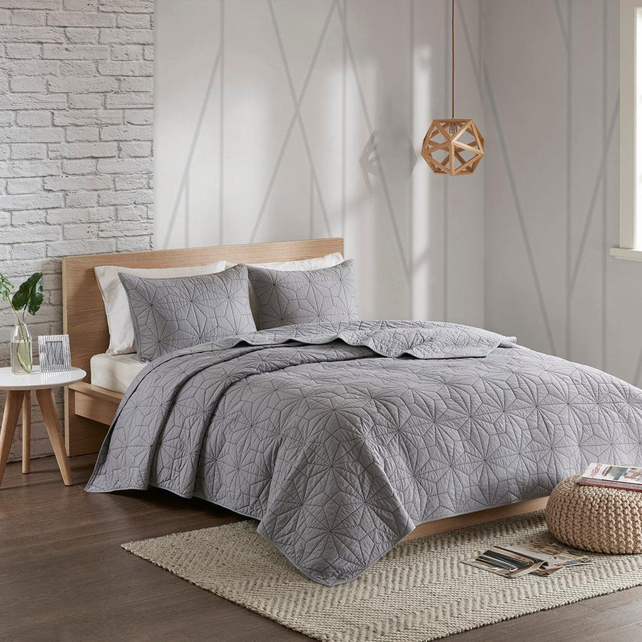 Caden Modern 3 Piece Cotton Coverlet Set Full/Queen Gray Olliix.com