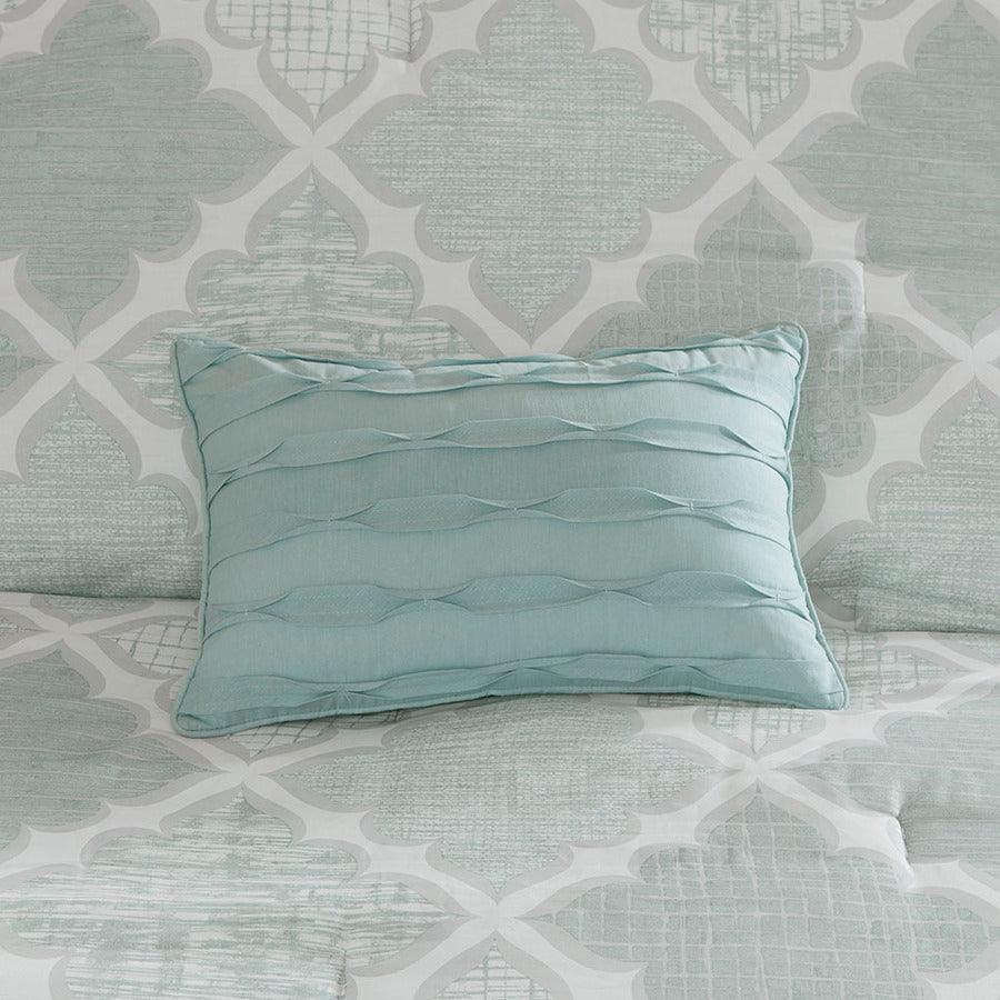 Cadence King 9 Piece Cotton Sateen Comforter Set Aqua Olliix.com