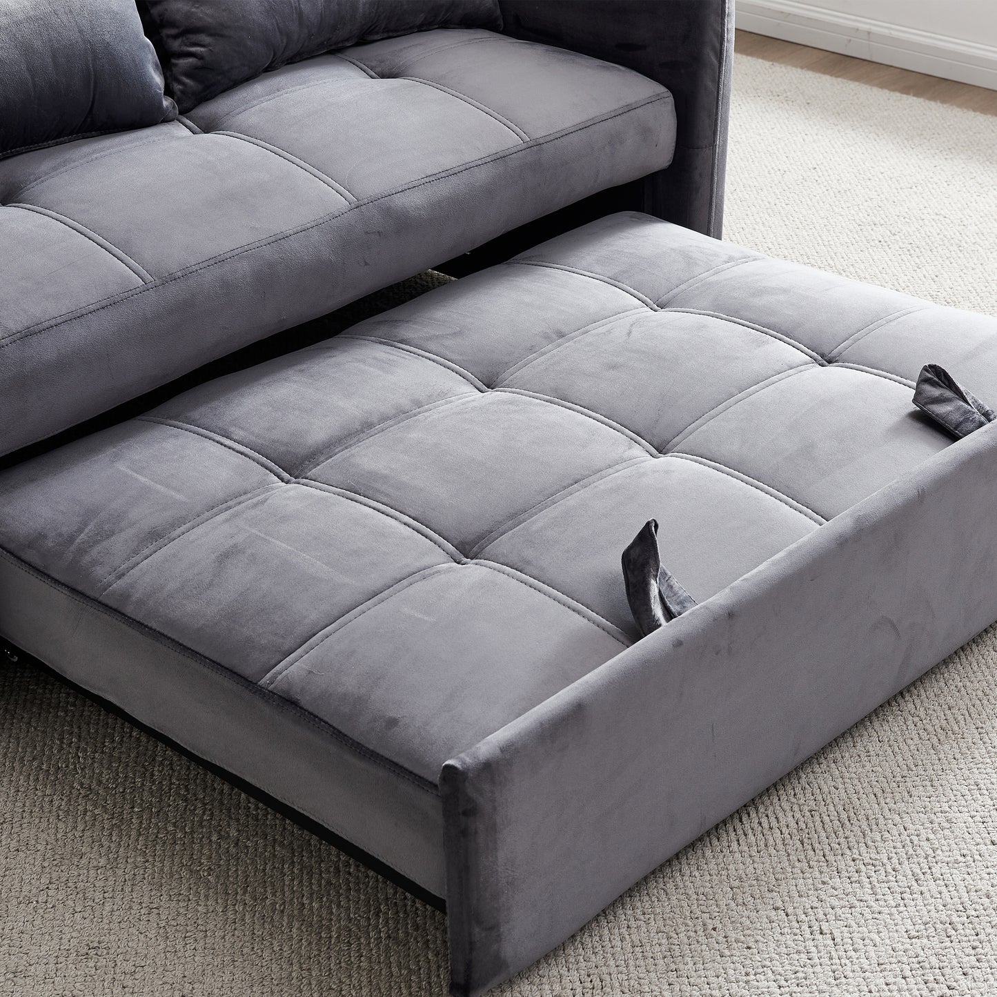 55.5" Twins Pull Out Sofa Bed  Grey Velvet House to Home Furnishings LLC