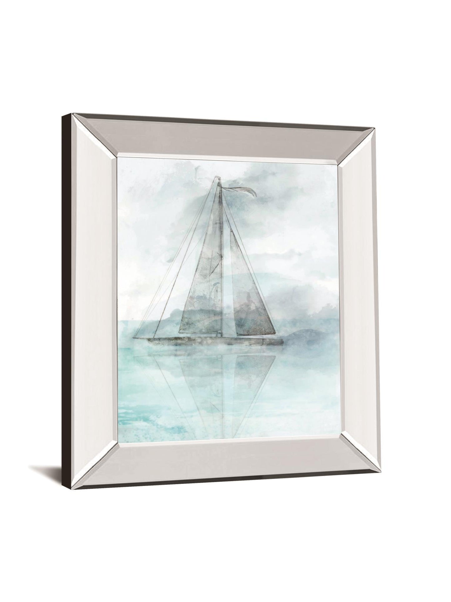 Sailing Boat II By Ken Roko - Mirror Framed Print Wall Art - Light Blue Classy Art