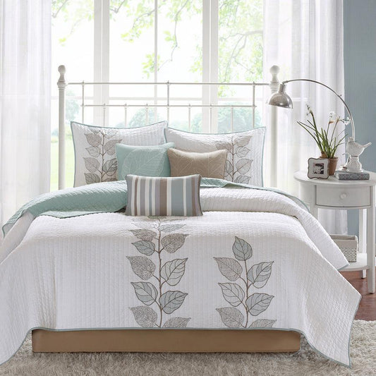 Caelie King/California King 6 Piece Reversible Coverlet Set Blue Olliix.com