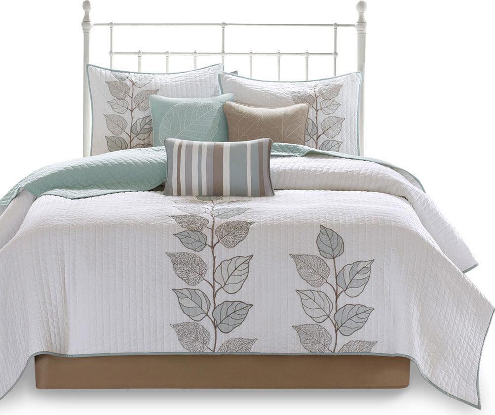 Caelie King/California King 6 Piece Reversible Coverlet Set Blue Olliix.com