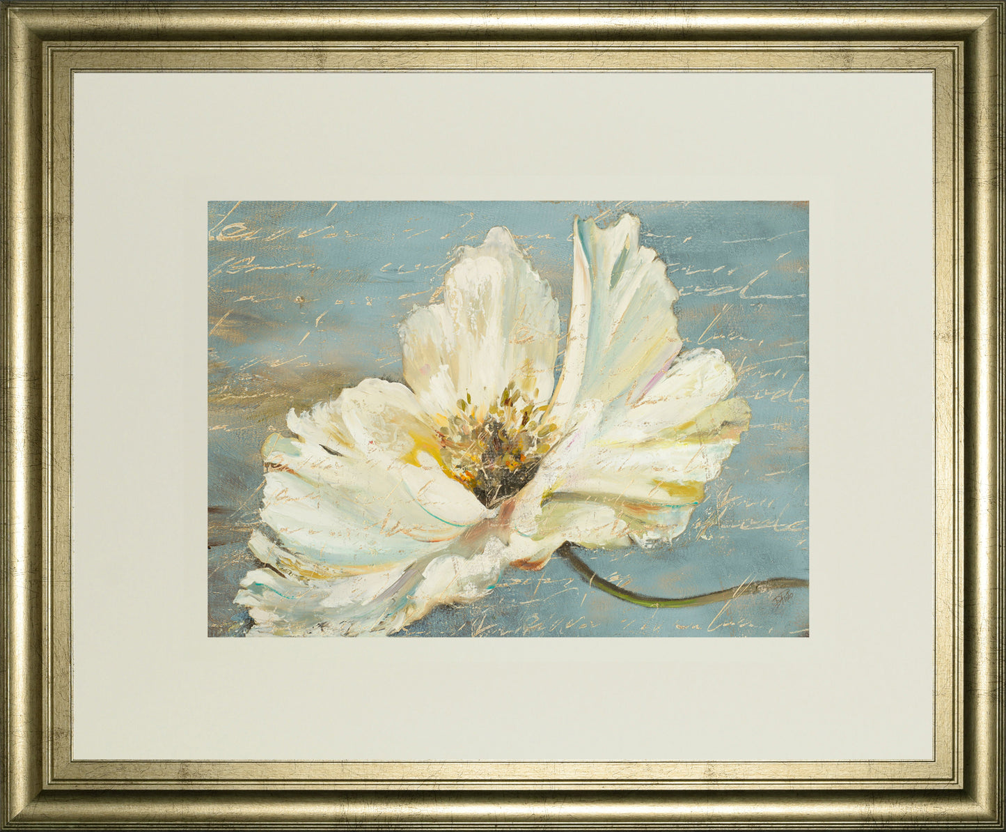 White Peony By Patricia Pinto - Framed Print Wall Art - Blue Classy Art