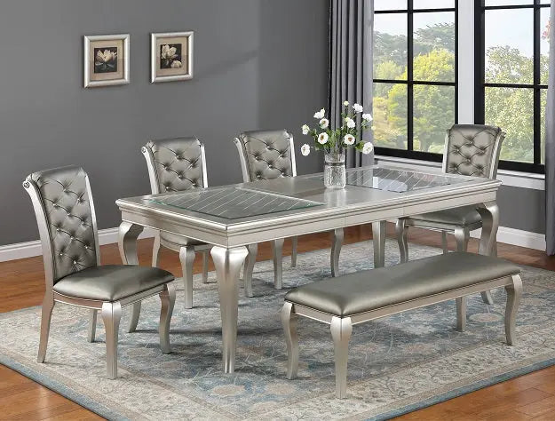 Caldwell Silver Champagne Extendable Dining Table Crown Mark