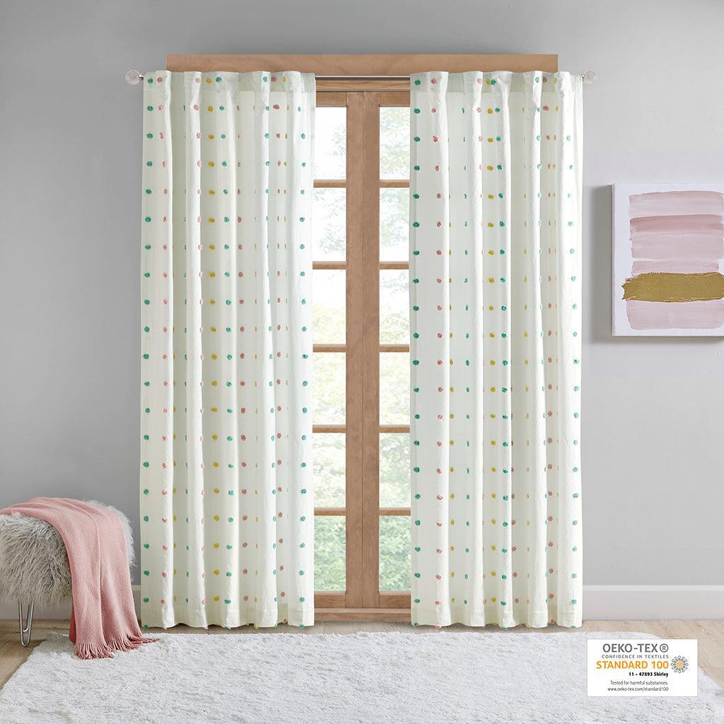 Callie 84" Cotton Jacquard Pom Pom Window Panel Multi Olliix.com