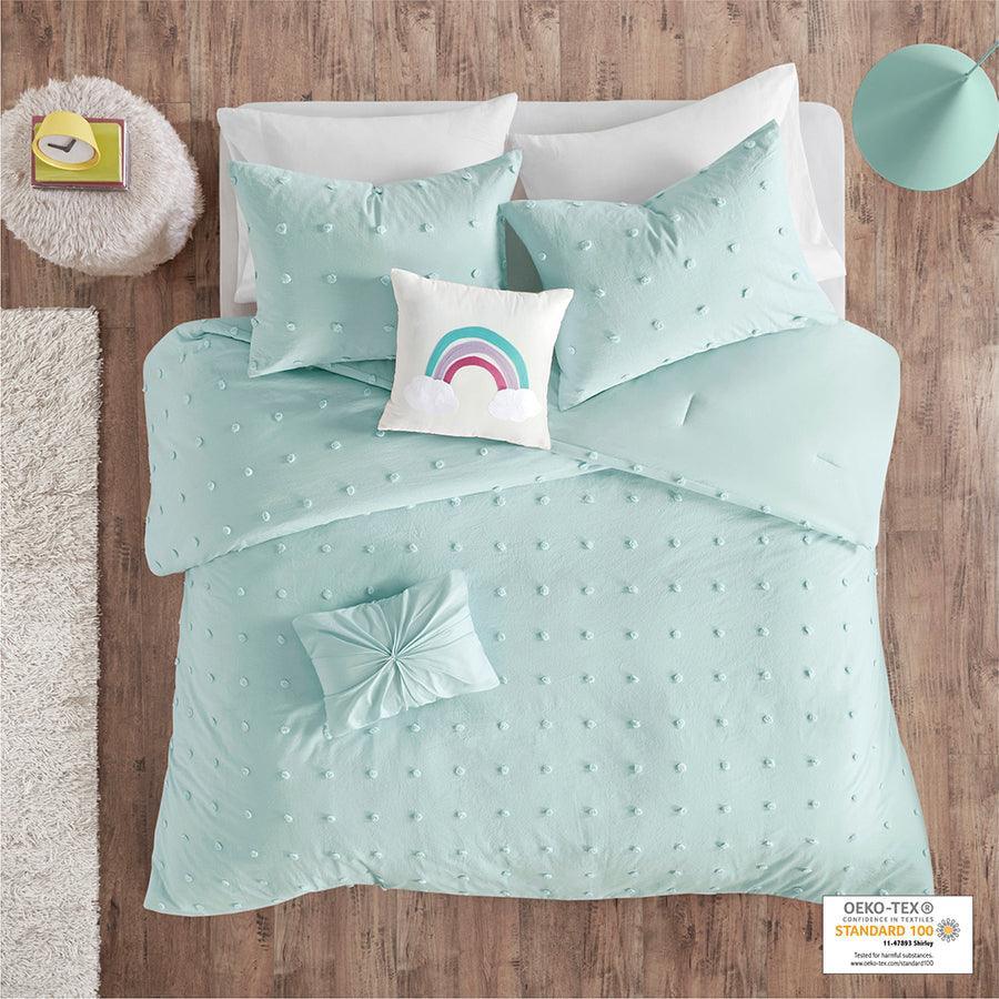 Callie Full/Queen Cotton Jacquard Pom Pom Comforter Set Aqua Olliix.com