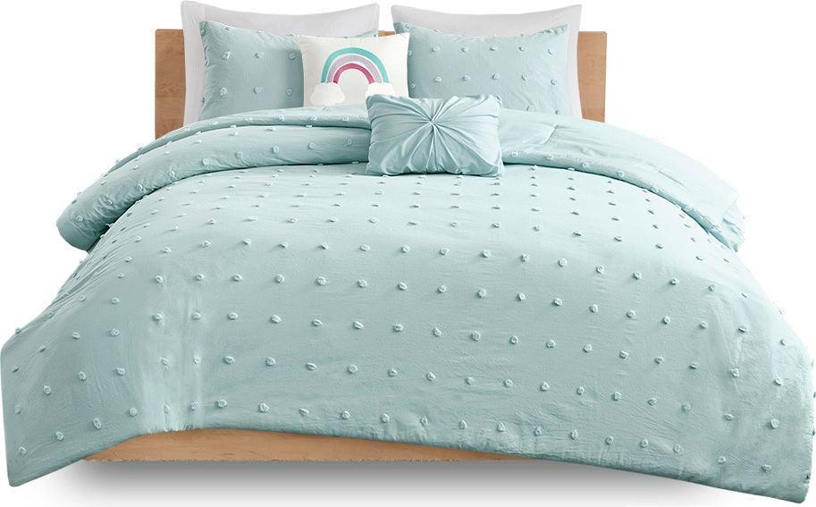 Callie Full/Queen Cotton Jacquard Pom Pom Comforter Set Aqua Olliix.com