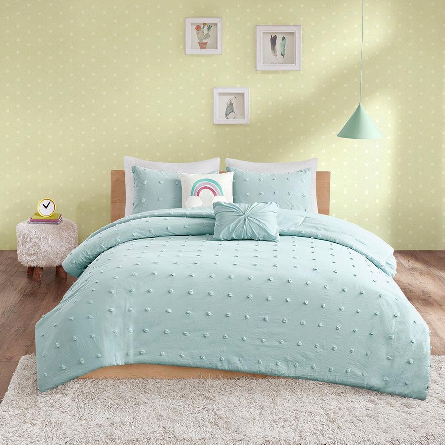 Callie Full/Queen Cotton Jacquard Pom Pom Comforter Set Aqua Olliix.com