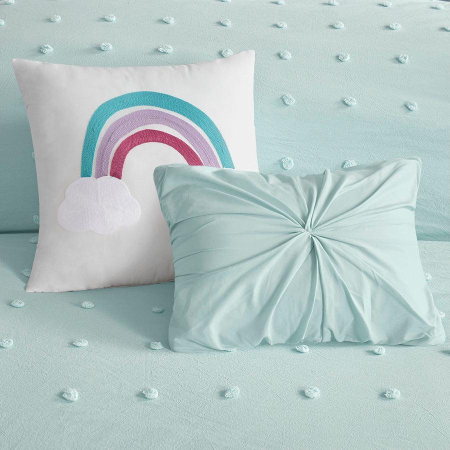 Callie Full/Queen Cotton Jacquard Pom Pom Comforter Set Aqua Olliix.com