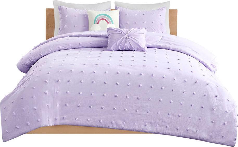 Callie Full/Queen Cotton Jacquard Pom Pom Shabby Chic Comforter Set Lavender Olliix.com