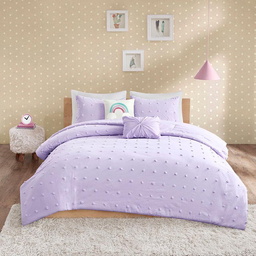 Callie Full/Queen Cotton Jacquard Pom Pom Shabby Chic Comforter Set Lavender Olliix.com