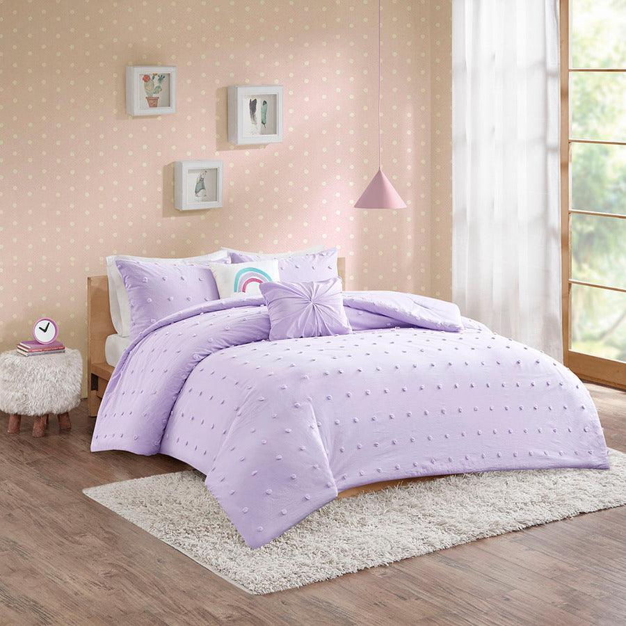 Callie Full/Queen Cotton Jacquard Pom Pom Shabby Chic Comforter Set Lavender Olliix.com