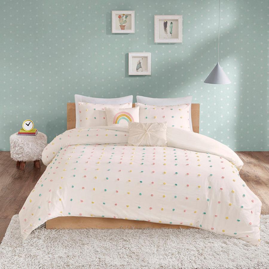 Callie Transitional Cotton Jacquard Pom Pom Comforter Set Multi Full/Queen Olliix.com