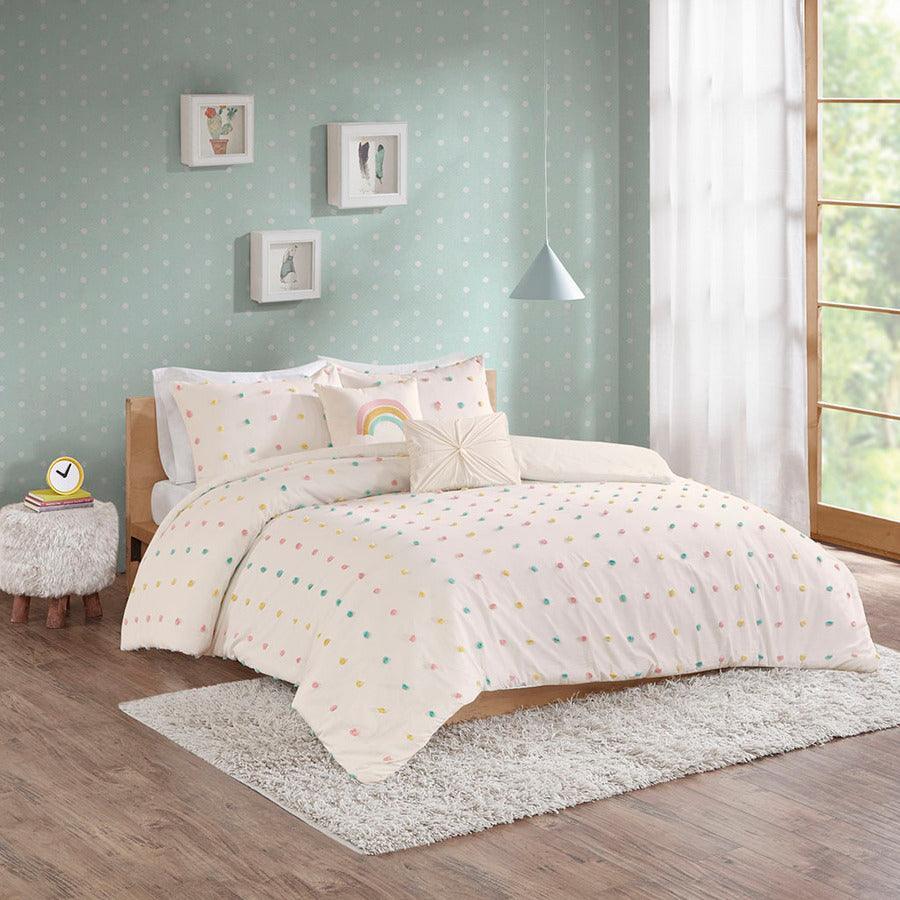 Callie Transitional Cotton Jacquard Pom Pom Comforter Set Multi Full/Queen Olliix.com