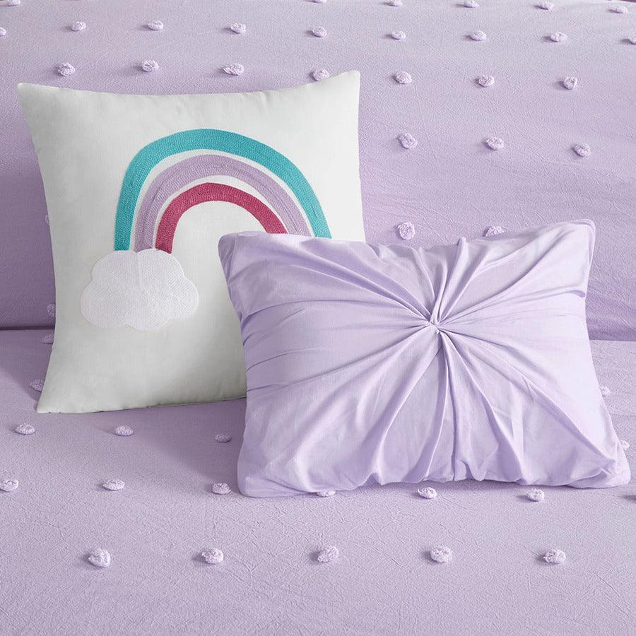 Callie Twin Cotton Jacquard Pom Pom Comforter Set Lavender Olliix.com