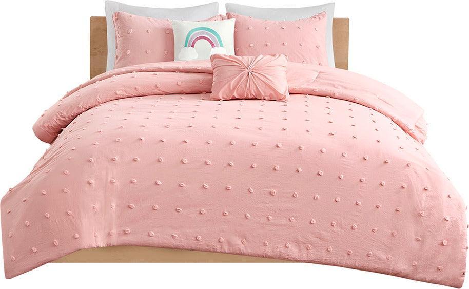 Callie Twin Cotton Jacquard Pom Pom Comforter Set Pink Olliix.com