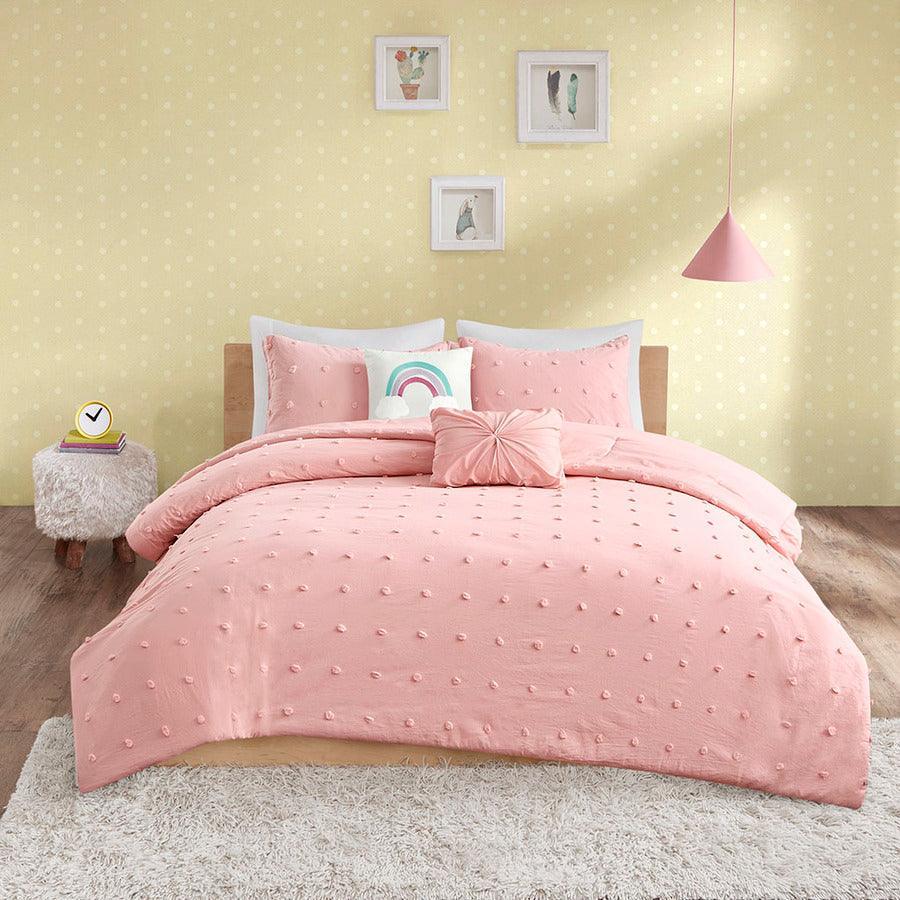 Callie Twin Cotton Jacquard Pom Pom Comforter Set Pink Olliix.com