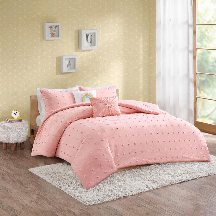 Callie Twin Cotton Jacquard Pom Pom Comforter Set Pink Olliix.com