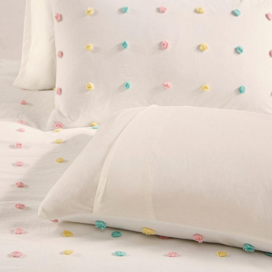 Callie Twin/Twin XL Cotton Jacquard Pom Pom Duvet Cover Set Multicolor Olliix.com