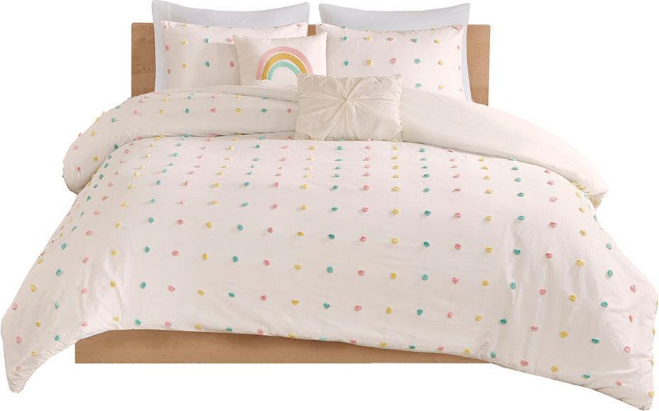 Callie Twin/Twin XL Cotton Jacquard Pom Pom Duvet Cover Set Multicolor Olliix.com