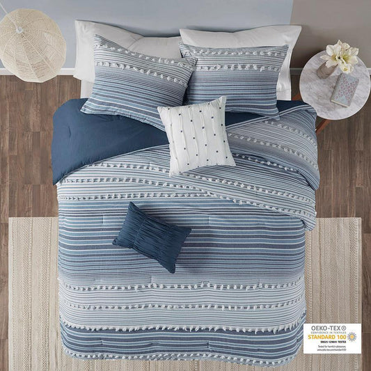 Calum Casual Cotton Jacquard Comforter Set Navy King/Cal King Olliix.com