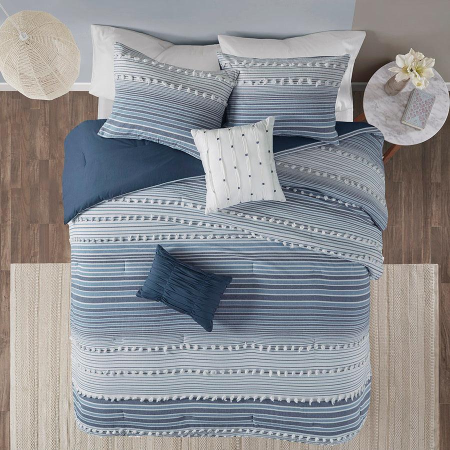 Calum Casual Cotton Jacquard Comforter Set Navy King/Cal King Olliix.com