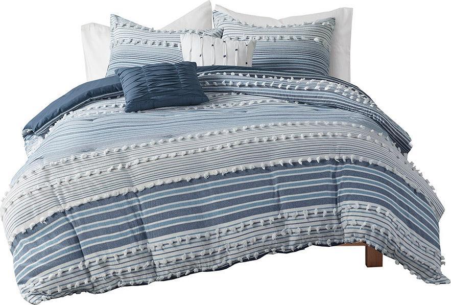 Calum Casual Cotton Jacquard Comforter Set Navy King/Cal King Olliix.com