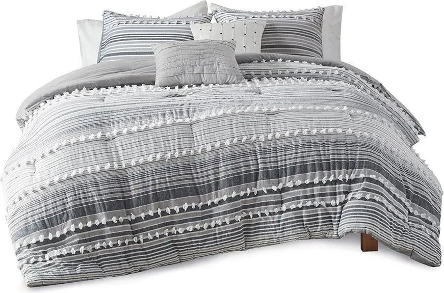 Calum Cotton Jacquard Comforter Set Gray King/Cal King Olliix.com