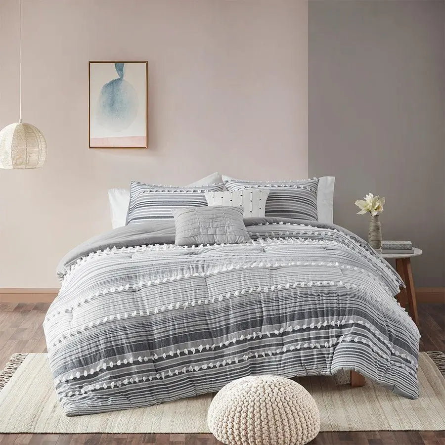 Calum Cotton Jacquard Comforter Set Gray King/Cal King Olliix.com