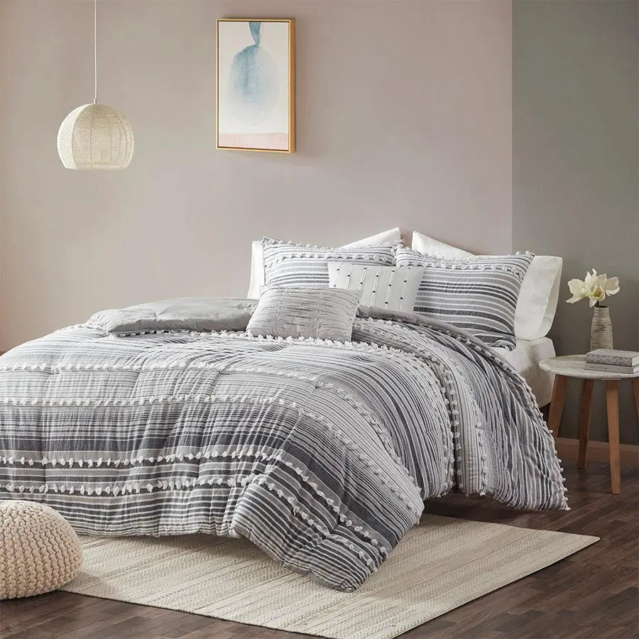 Calum Cotton Jacquard Comforter Set Gray King/Cal King Olliix.com