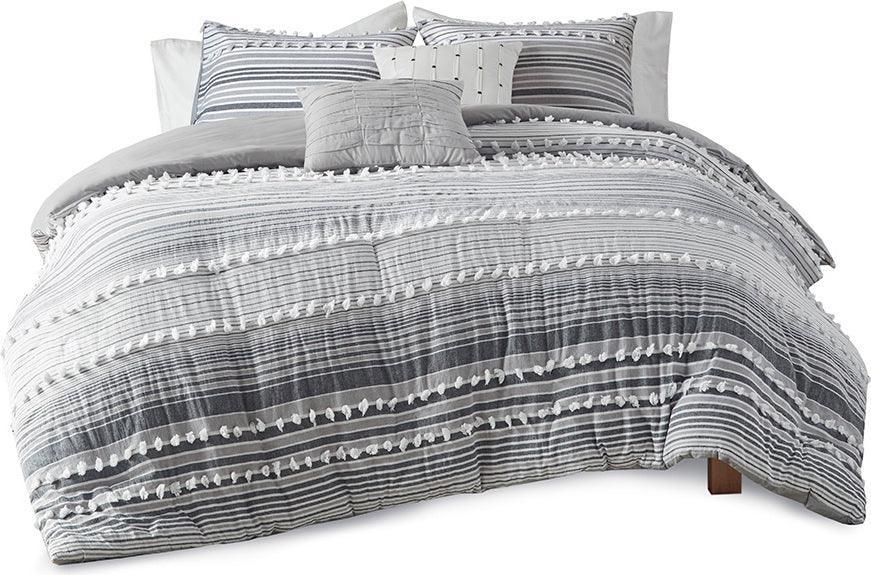 Calum Modern Cotton Jacquard Duvet Cover Set Full/Queen Gray Olliix.com