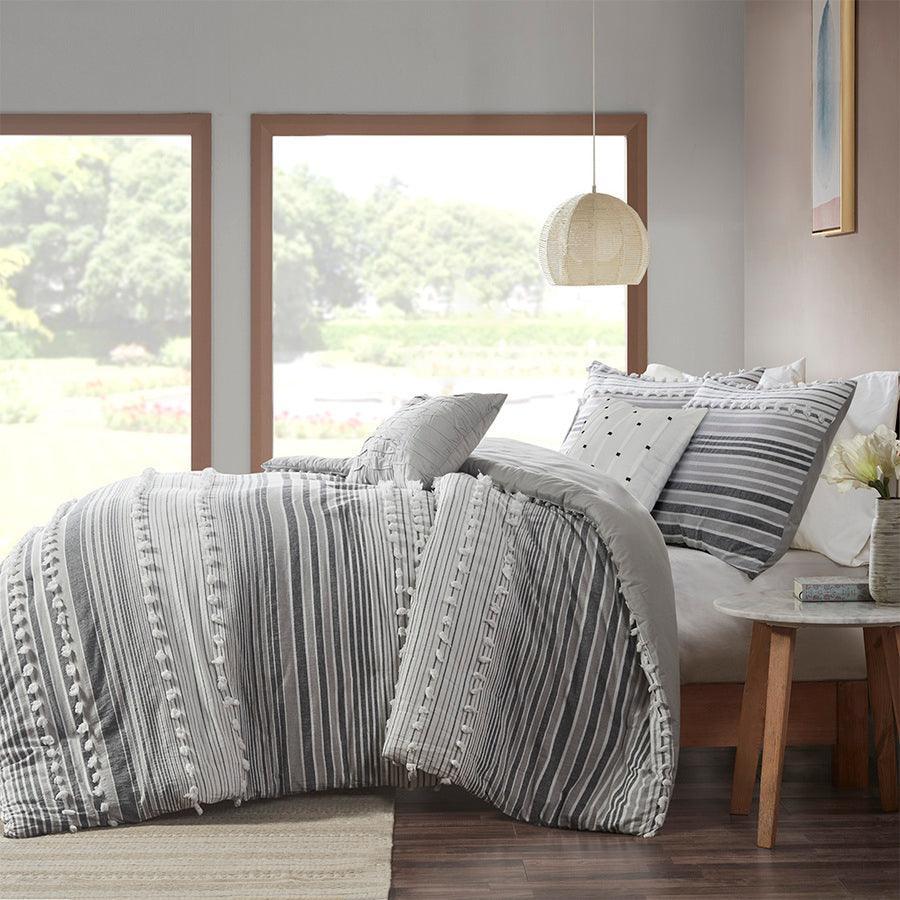 Calum Modern Cotton Jacquard Duvet Cover Set Full/Queen Gray Olliix.com