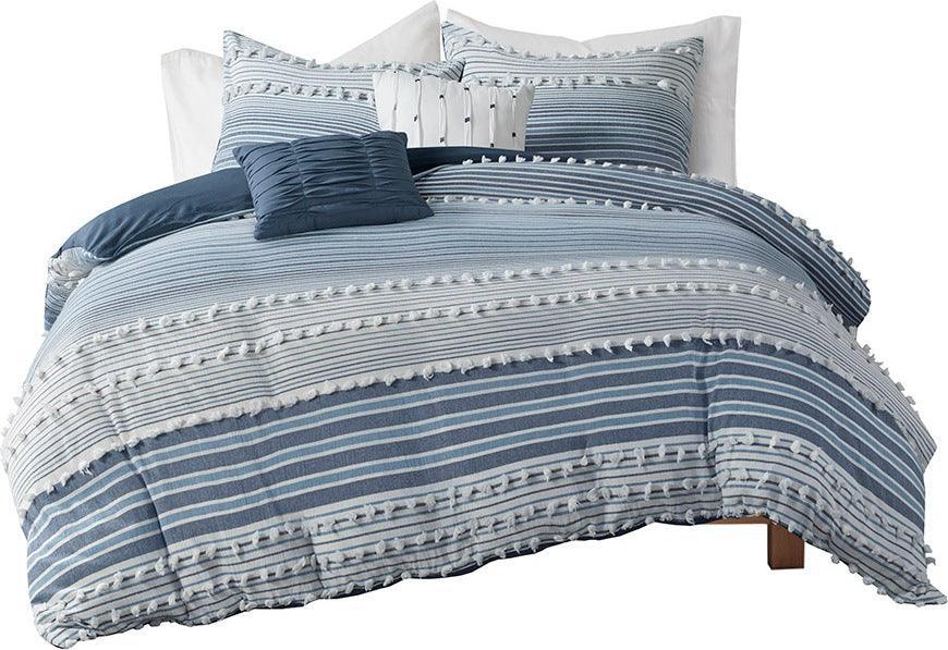 Calum Modern Cotton Jacquard Duvet Cover Set Full/Queen Navy Olliix.com