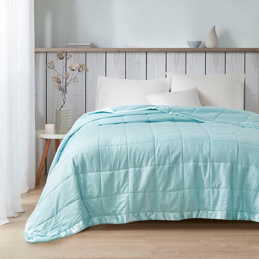 Cambria Casual Premium Oversize Down Alt Blanket with 3M Scotchgard Full/Queen Aqua Olliix.com