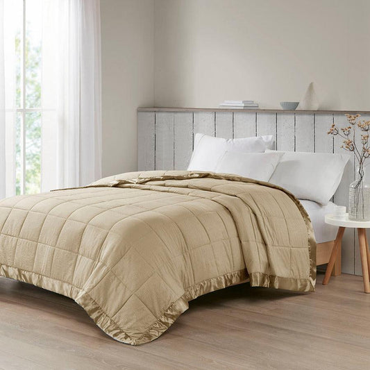 Cambria Casual Premium Oversize Down Alt Blanket with 3M Scotchgard Full/Queen Taupe Olliix.com