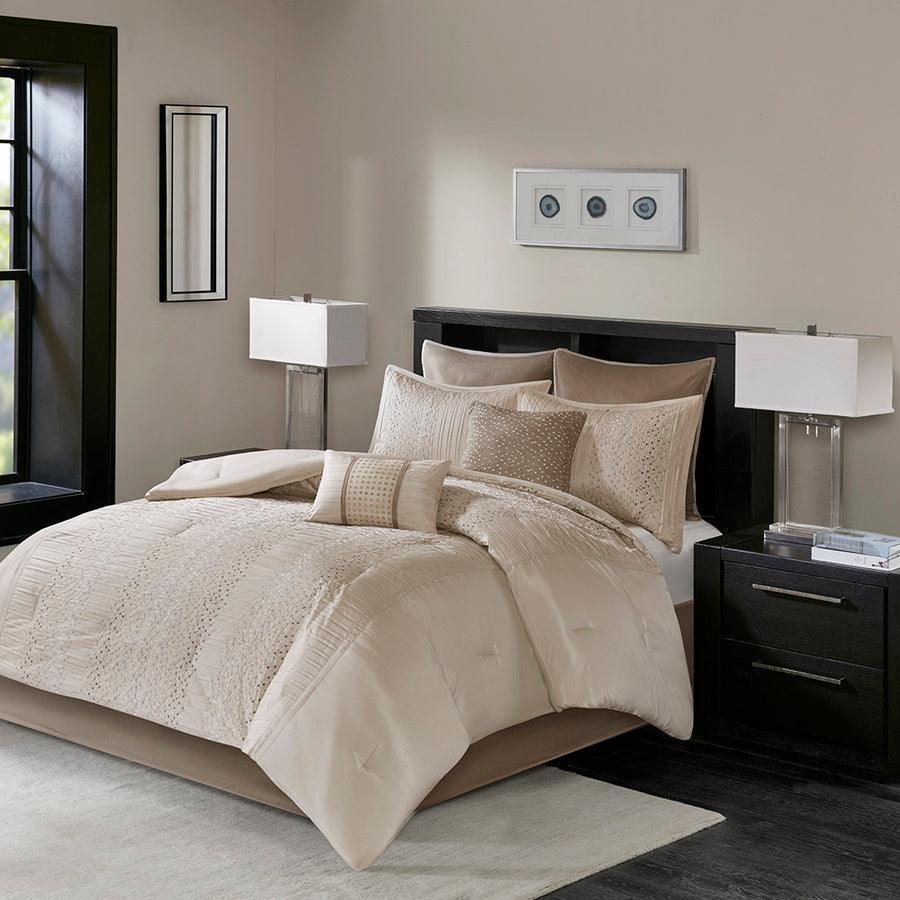 Camelia California King 8 Piece Embroidered Comforter Set Natural Olliix.com