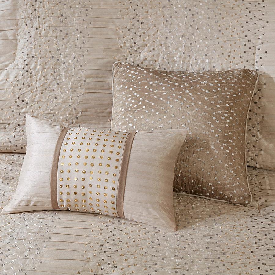 Camelia Casual| 8 Piece Embroidered Comforter Set Natural King Olliix.com