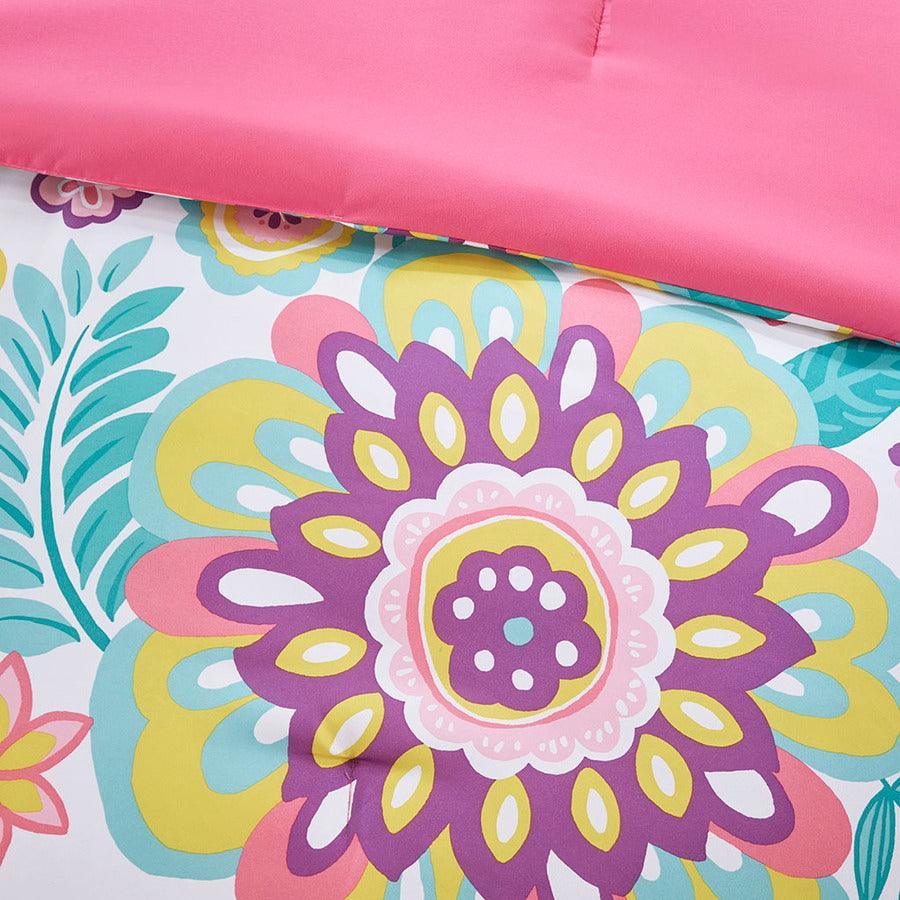 Camille Full/Queen Casual Floral Comforter Set Pink Olliix.com