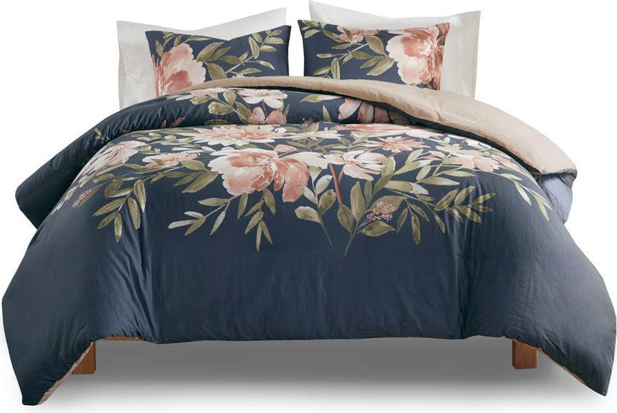 Camillia Shabby Chic 3 Pc Cotton Duvet Cover Set Full/ Queen Navy Olliix.com