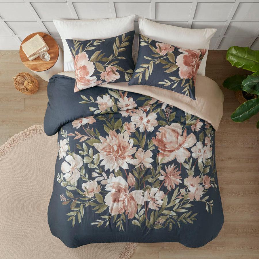 Camillia Shabby Chic 3 Pc Cotton Duvet Cover Set Full/ Queen Navy Olliix.com