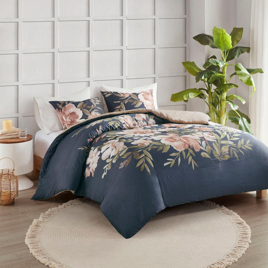 Camillia Shabby Chic 3 Pc Cotton Duvet Cover Set Full/ Queen Navy Olliix.com