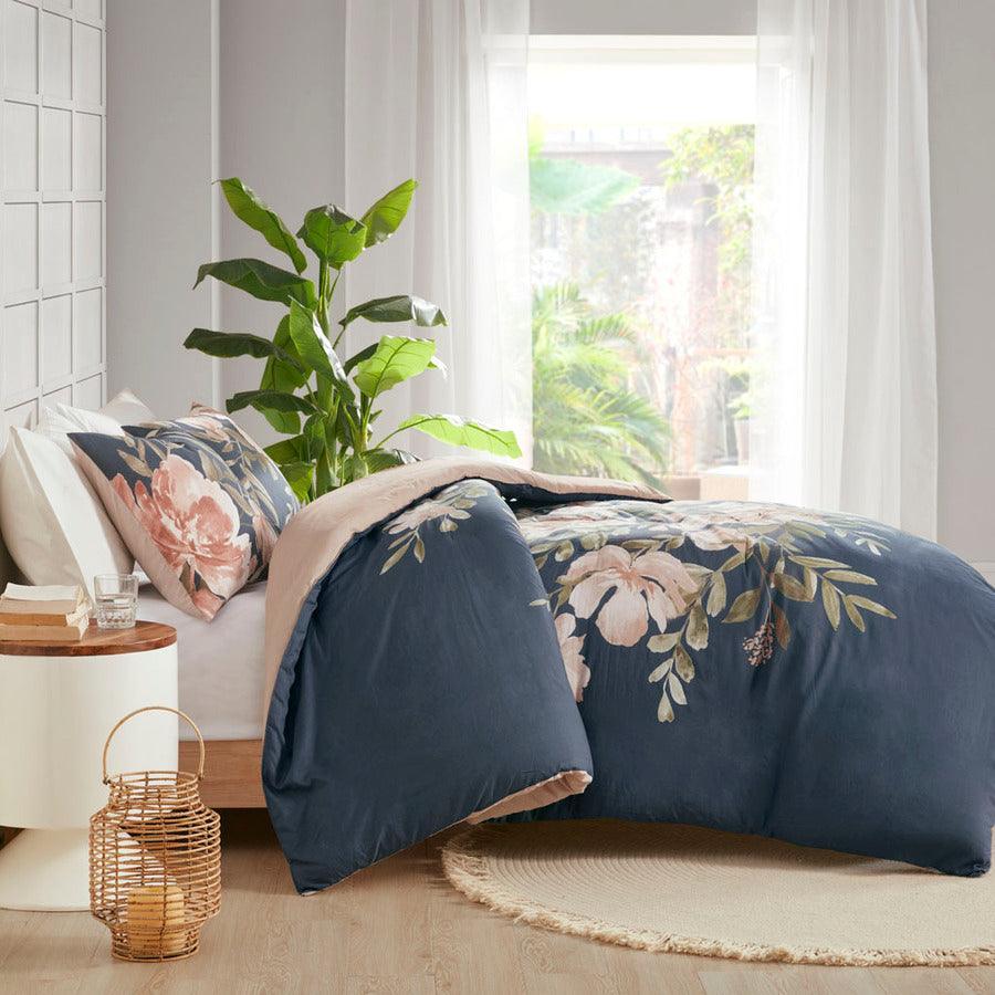 Camillia Shabby Chic 3 Pc Cotton Duvet Cover Set Full/ Queen Navy Olliix.com