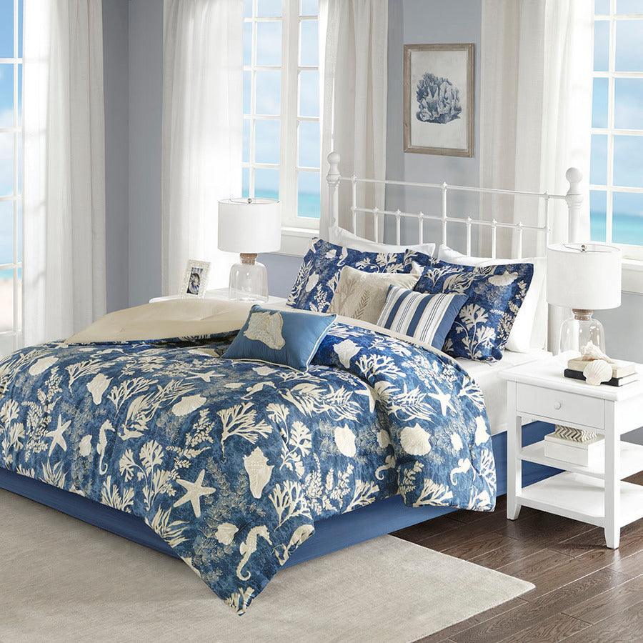 Cape 36 " W Cod 7 Piece Cotton Sateen Comforter Set Blue King Olliix.com